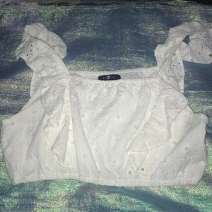 7 For All Mankind White Eyelet Lace Crop Top with Ruffles